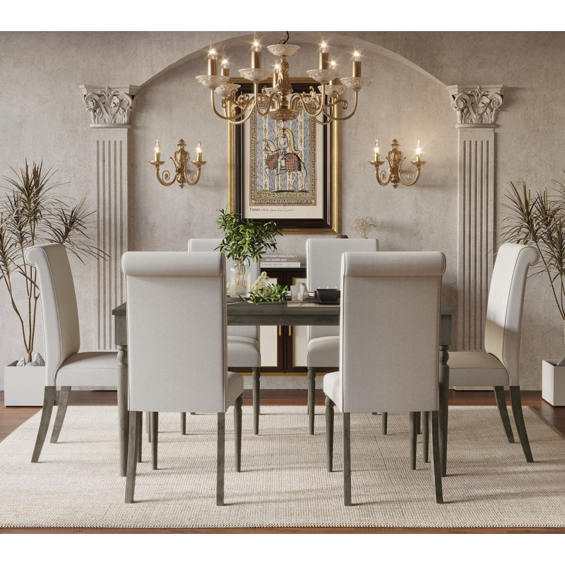 Alajuwon 6 - Person Four Leg Dining Set, Warm Gray