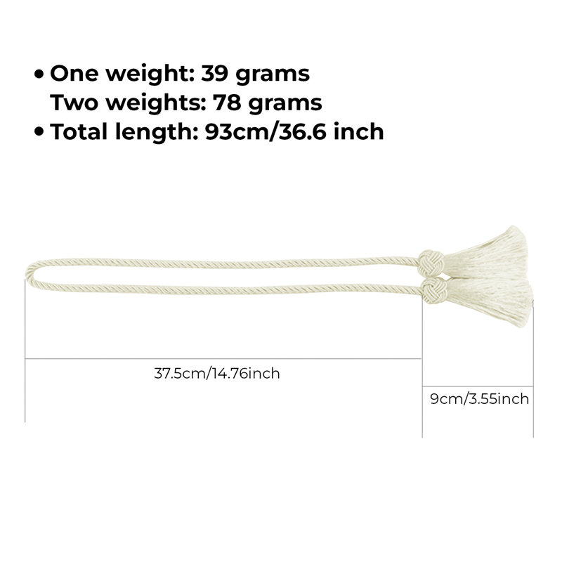 Tassel Curtain Tiebacks 2 Pack, Beige