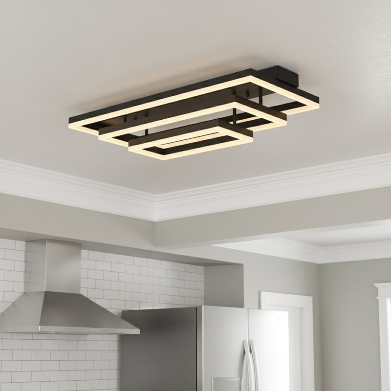 LED Flush Mount Lighting 31.9 Inches Rectangle Aluminum Ceiling Light Remote Dimming, 24W, 7.3" H x 31.9" W x 15.7"