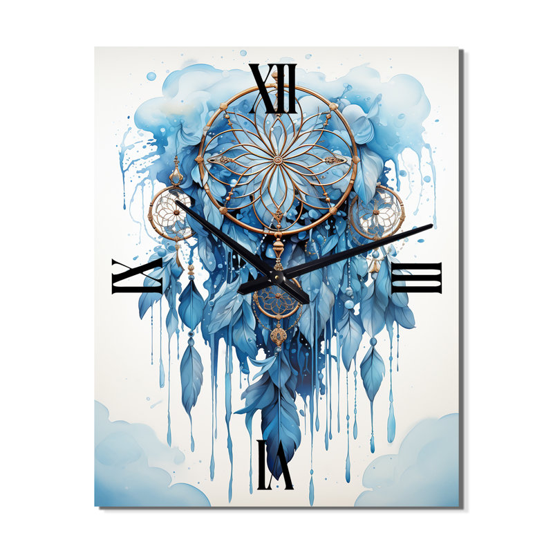 Horloge murale surdimensionnée Blue Boho Dreamcatcher I - Dream Catcher, Grand