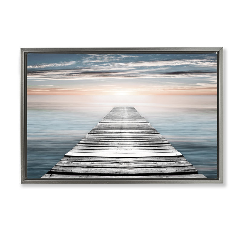  Toile flottante encadrée Sunlit Dock Planks par Natalie Carpentieri, H 21 po x l 31 po, Cadre flottant gris lustré