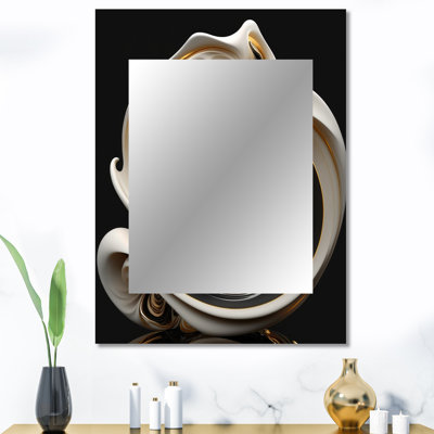Liquide blanc vitrail V - abstrait spirales murales décoratives, miroir doré, art imprimé en métal