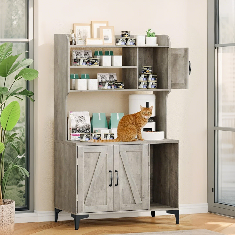 Grande armoire à litière polyvalente pour chat d'une hauteur de 51,1 po, meubles de maison de chat fermés, rangement à 4 tablettes, casier, litière intérieure privée, convient aux chats jusqu'à 12 lb