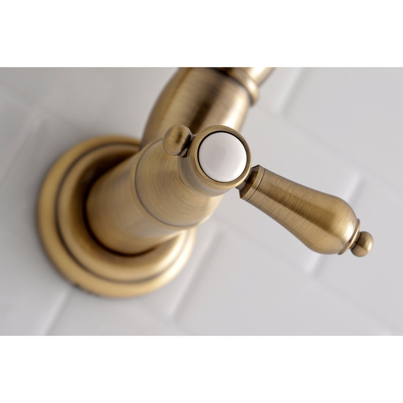 Kingston Brass Heirloom Two-Handle 1-Hole Wall Mount Pot Filler Faucet, Vintage Brass