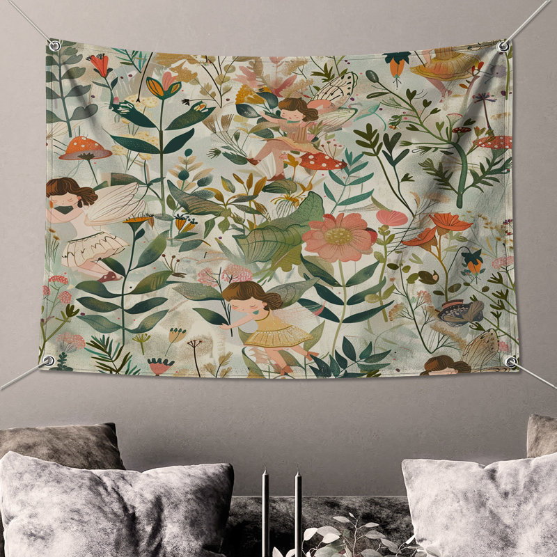 Tapisserie murale fée - Décoration murale fantaisie, H 51 po x l 60 po avec 4 œillets