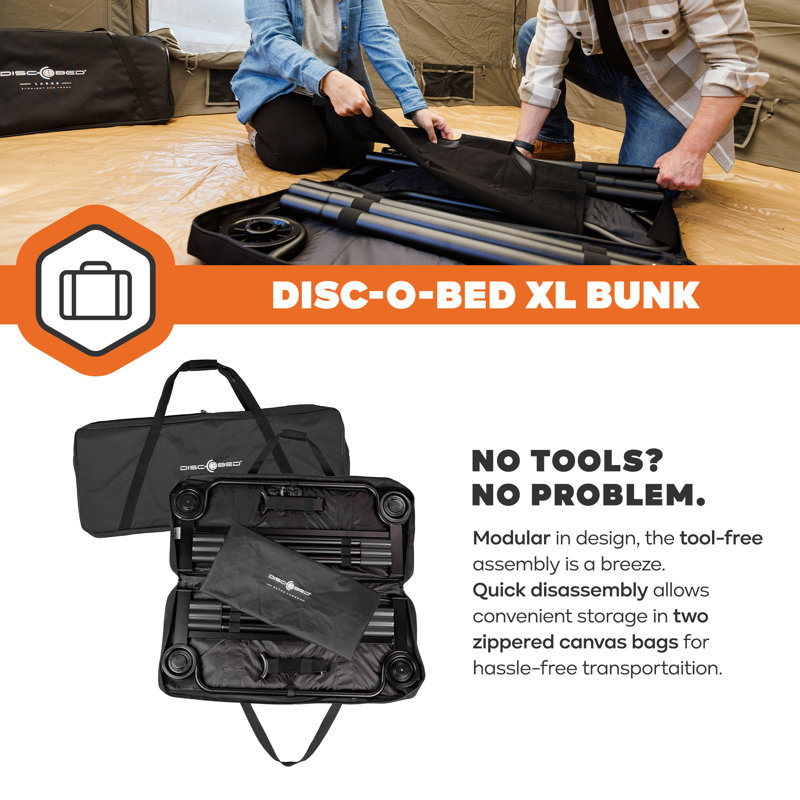 Disc-O-Bed Extra Large Outdoor Convertible 2 Person Portable Camping Cots, Black, Black