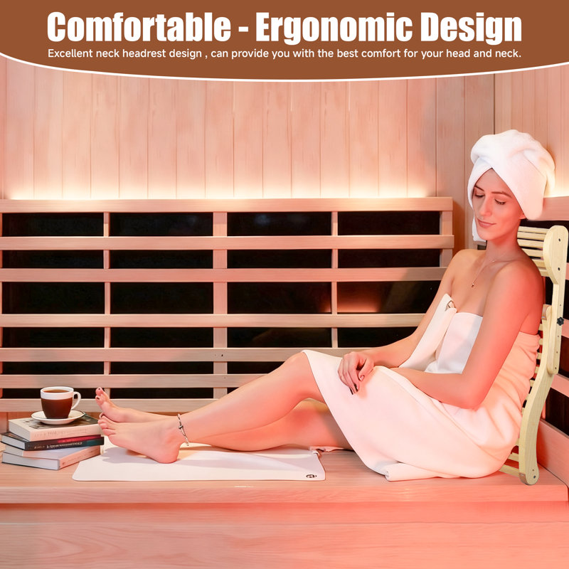 Sauna Wooden Backrest with Height-Adjustable Neck Pillow - Non-Slip, Water Resistant (Indoor/Outdoor)
