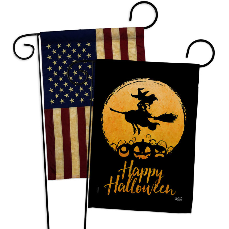 Drapeau de jardin d'Halloween sorcière en polyester 19 po x 13 po