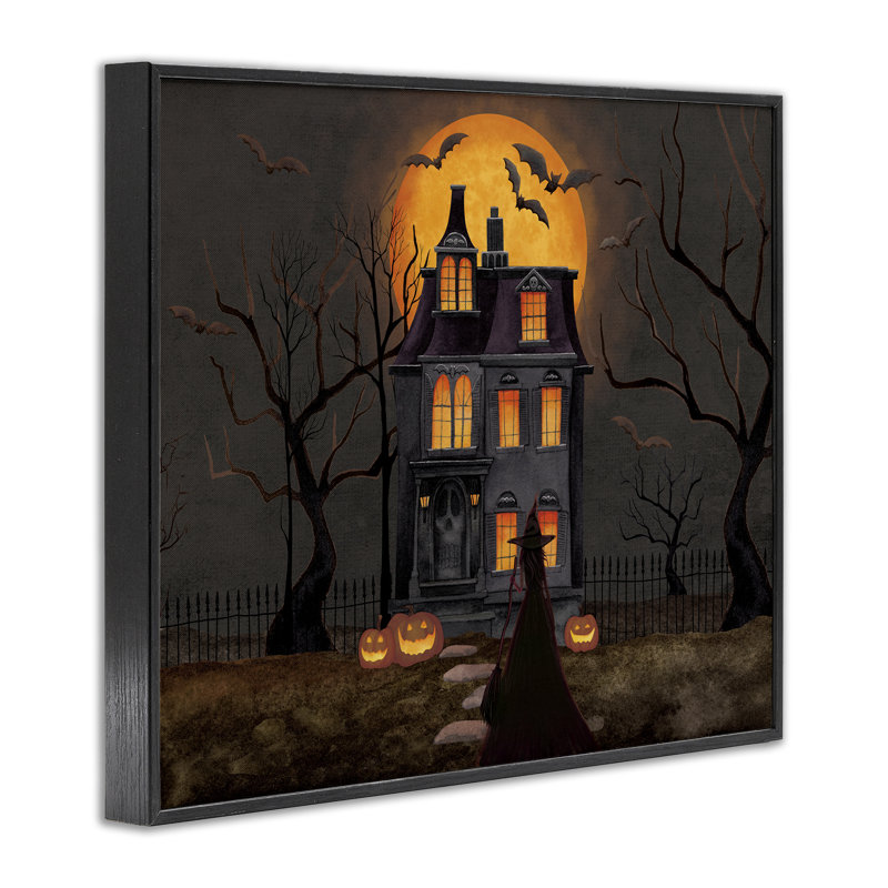 Bats Over Haunted Mansion Framed Giclee, design by Nicole Tamarin, 11" H x 14" W, Midnight Black Framed Giclee