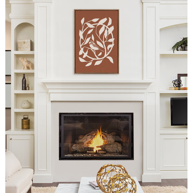 Reproduction d'art sur toile encadrée, "HB Bird Branch Wreath" par Hannah Beisang, Cadre flottant doré
