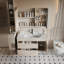 Meuble-lavabo de salle de bain autoportant en bois d'hévéa massif 40,16 po avec armoire à miroir-931190964