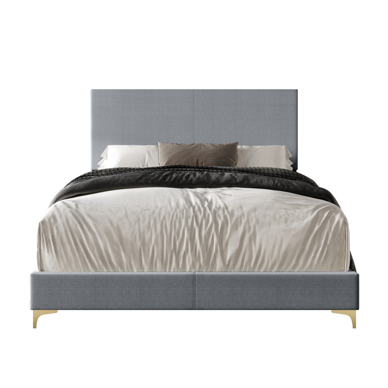 Grand lit en tissu de couleur fumée Hugo avec pieds dorés en acier inoxydable Hugo
