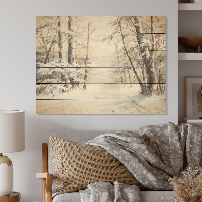Hiver, forêt, charme de neige, paysage - neige, art sur bois de pin naturel, H 10 po x l 20 po