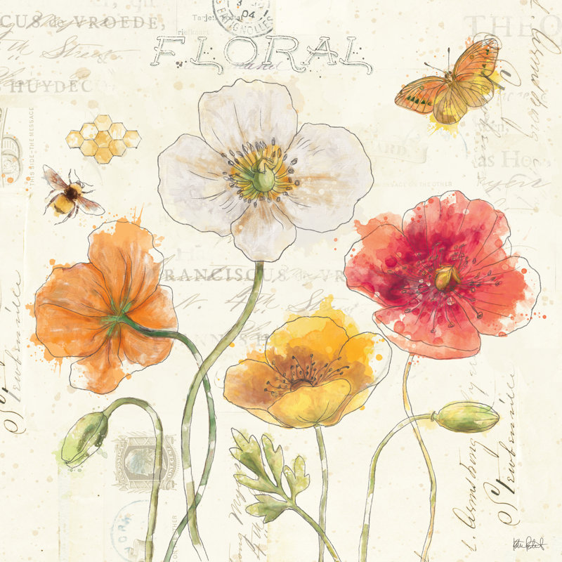 Painted Poppies III by Katie Pertiet - Wrapped Canvas Painting, 91cm H x 91cm W