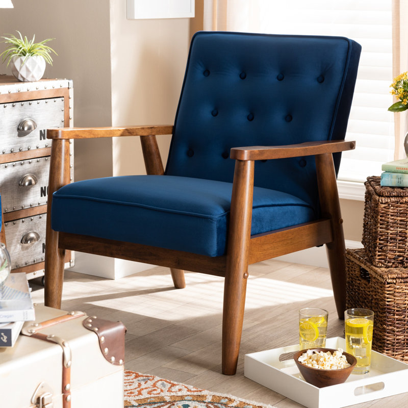 Fauteuil en polyester touffeté de 27,36 po de largeur Vanhook, Bleu marine