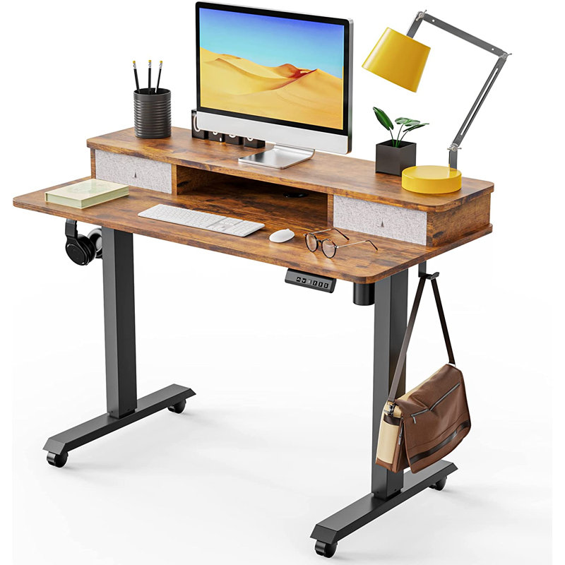 Bureau debout à hauteur ajustable Durgy, Brun rustique / noir