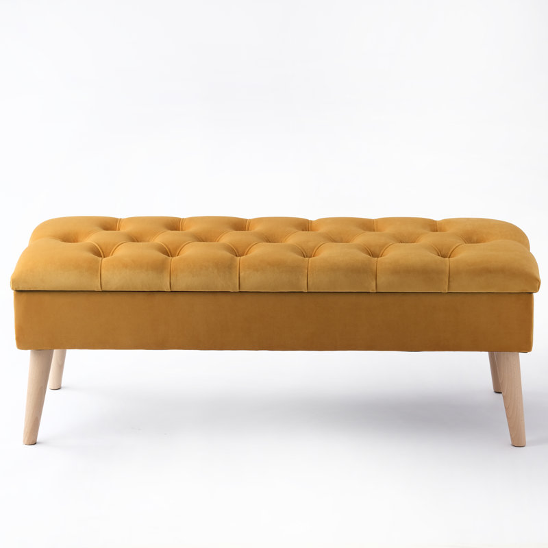 Thalassa Velvet Upholstered Storage Bench, Natural, H44 x W100 x D30cm, Orange