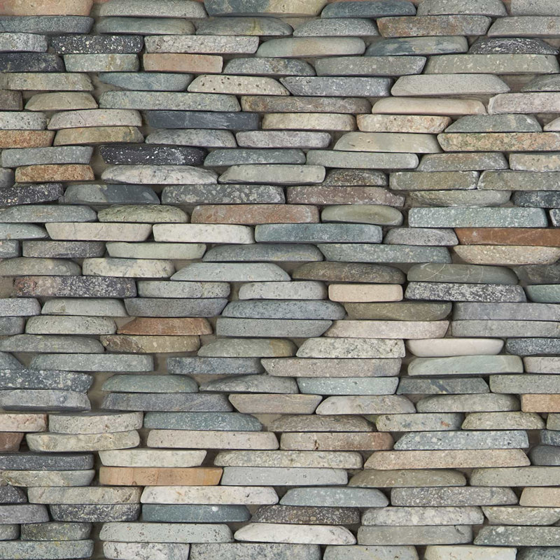 Nature Stacked Pram Gray Pebble Mosaic Tile, Sumatra Blend Multicolor