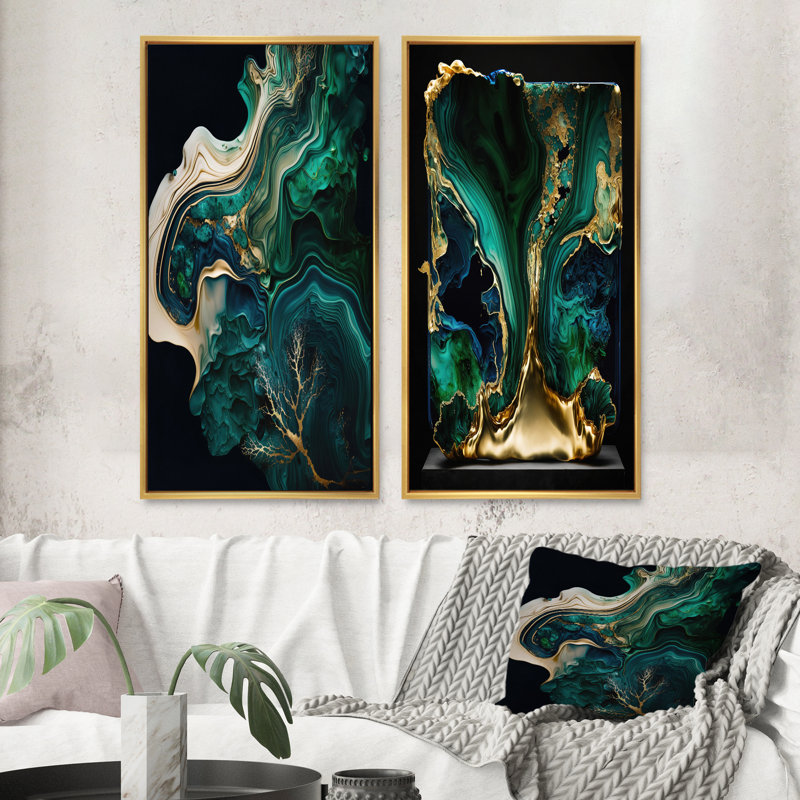 «Abstract Geode Marble», 2 pièces sur toile, H 40 po x l 40 po, Encadrement doré