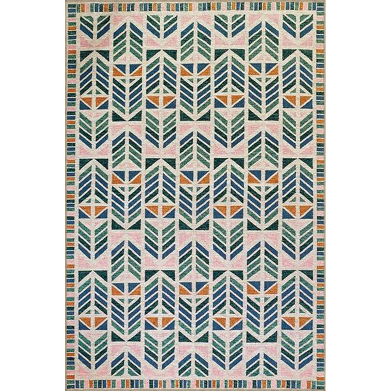 Tapis tissé à motif géométrique triangulaire bleu clair lavable à la machine, Sous-tapis rond 3 pi 3 po inclus