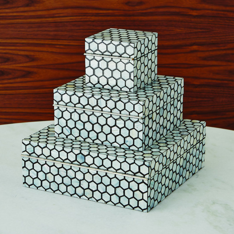 Mother of Pearl Box, 4.5" H x 9" W x 9" D, Pearl
