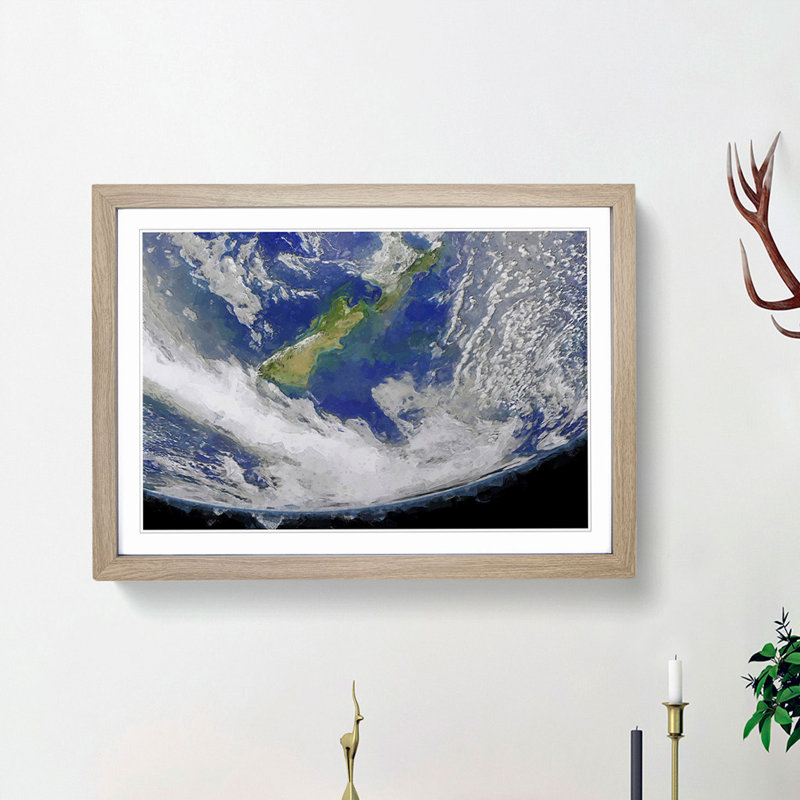 Curve of Planet Earth in Abstract - Picture Frame Graphic Art Print, 36cm H x 48cm W x 2cm D, Oak Framed