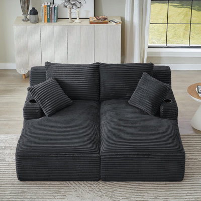 Canapé modulaire 69 po Cloud, méridienne en forme de L avec méridienne en forme de R avec assise profonde et confortable canapé 2 places pour salon moderne (tissu moelleux), noir