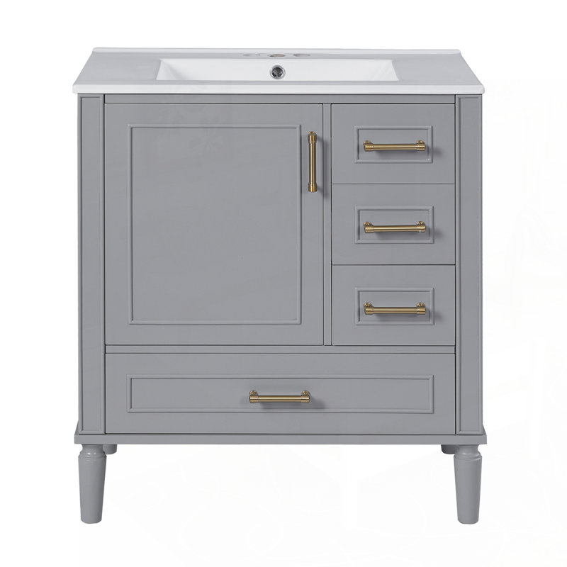 Meuble-lavabo moderne avec rangement abondant et design fonctionnel, Gris