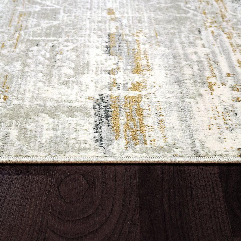 Tapis ivoire/gris zone Cyra, Rectangle 6 pi 7 po x 9 pi 6 po