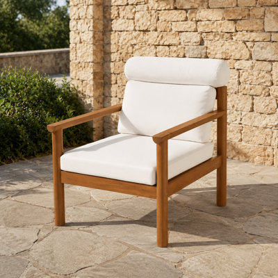 Méridienne de patio en bois d'acacia de style Mid-Century moderne, siège d'appoint à assise profonde résistant aux intempéries avec traversin ergonomique et coussins épais à séchage rapide, cadre en bois massif, idéal pour les espaces de vie dans la cour, la piscine, la terrasse et l'extérieur