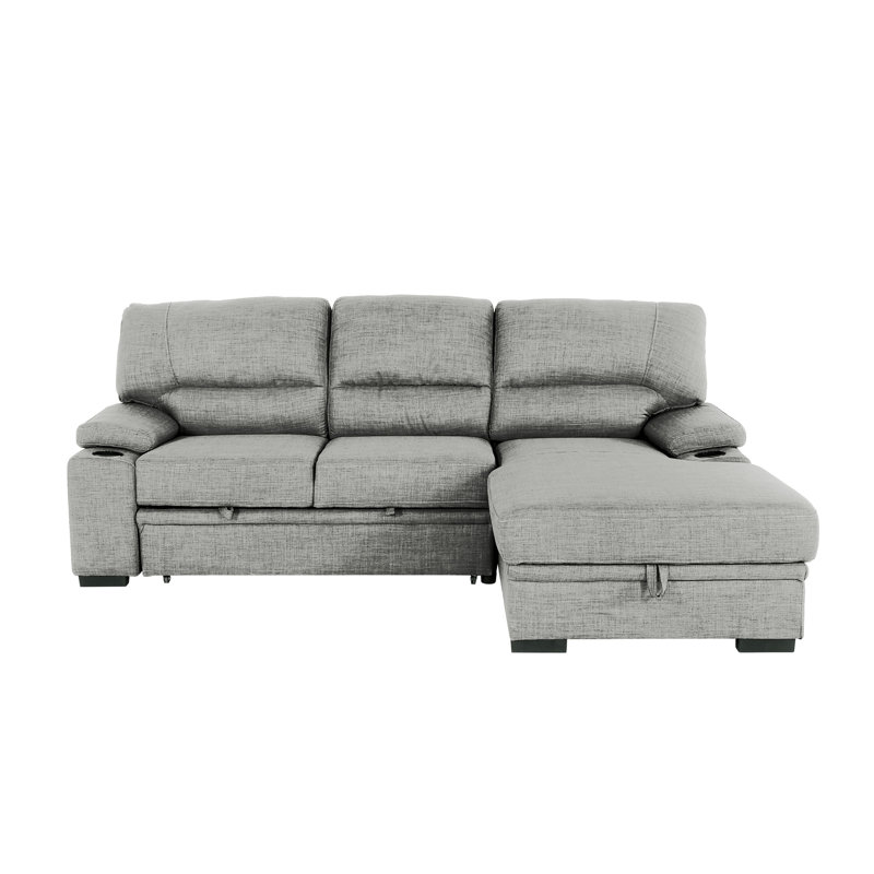 Canapé-lit modulaire de salon luxueux avec rangement et porte-gobelets, gris