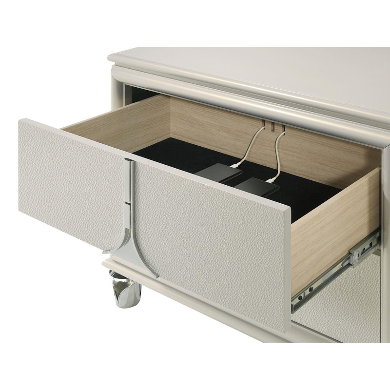 Table de chevet 2 tiroirs blanc perle