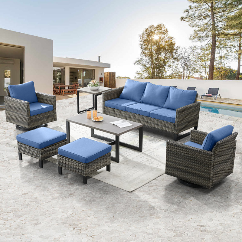 Cadi 5 - Person Patio Conversation Set with Cushions, Blue