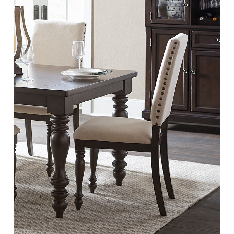 Grayish Brown Extendable Dining Set with Beige Upholstered Chairs