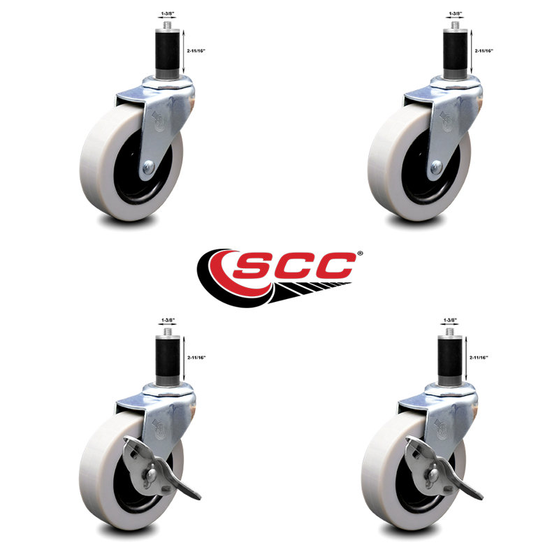 3 Inch Thermoplastic Wheel 1-3/8 Inch Expanding Stem Caster Set with 2 Brakes/SCC-EX05S310-TPRS-138-2-SLB-2