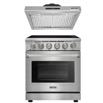 KOSTCH 30 inch Electric Range with 5 Heating Elements Cooktop, 4.55 Cu. Ft. Convection Oven Capacity & 30 inch Wall-Mounted Range Hoods with 1000 CFM & LED lights, in Stainless Steel(Stainless Steel)