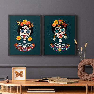 «Bright Day of the Dead», impression encadrée de qualité supérieure - prête à être accrochée - aucun clou requis - aucun clou requis