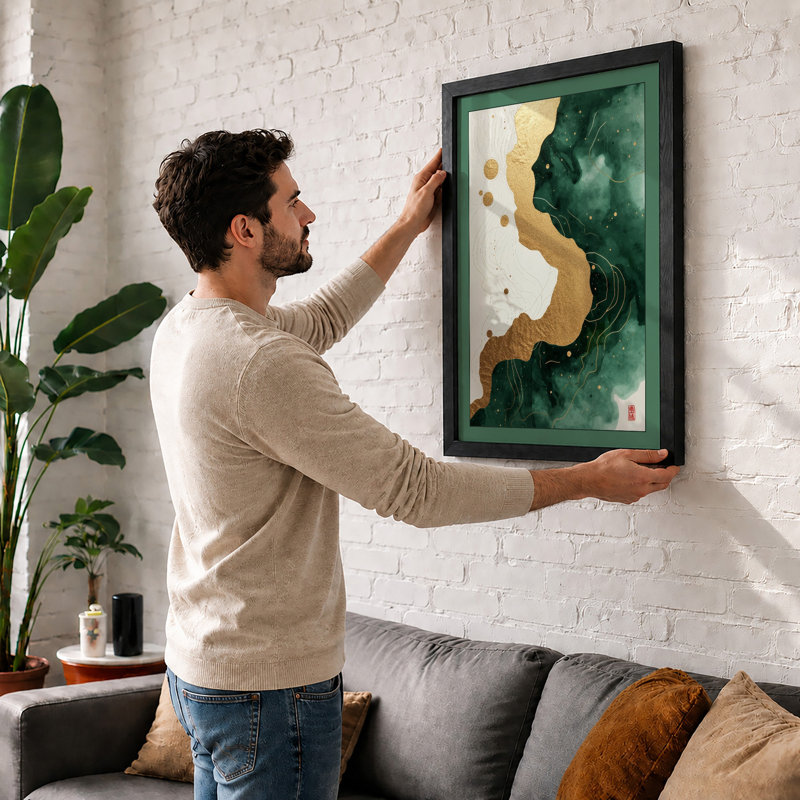 Layered Earth Forms Boho - Framed Print, A2 - 59.4 x 42.0 cm, Walnut