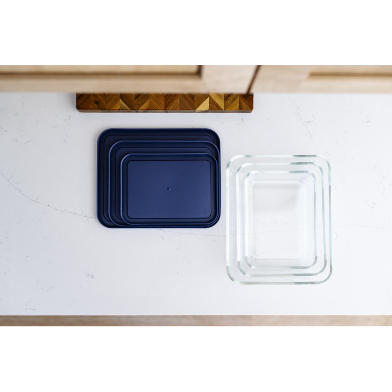 Ensemble de 6 contenants pour nourriture en verre, Bleu marine
