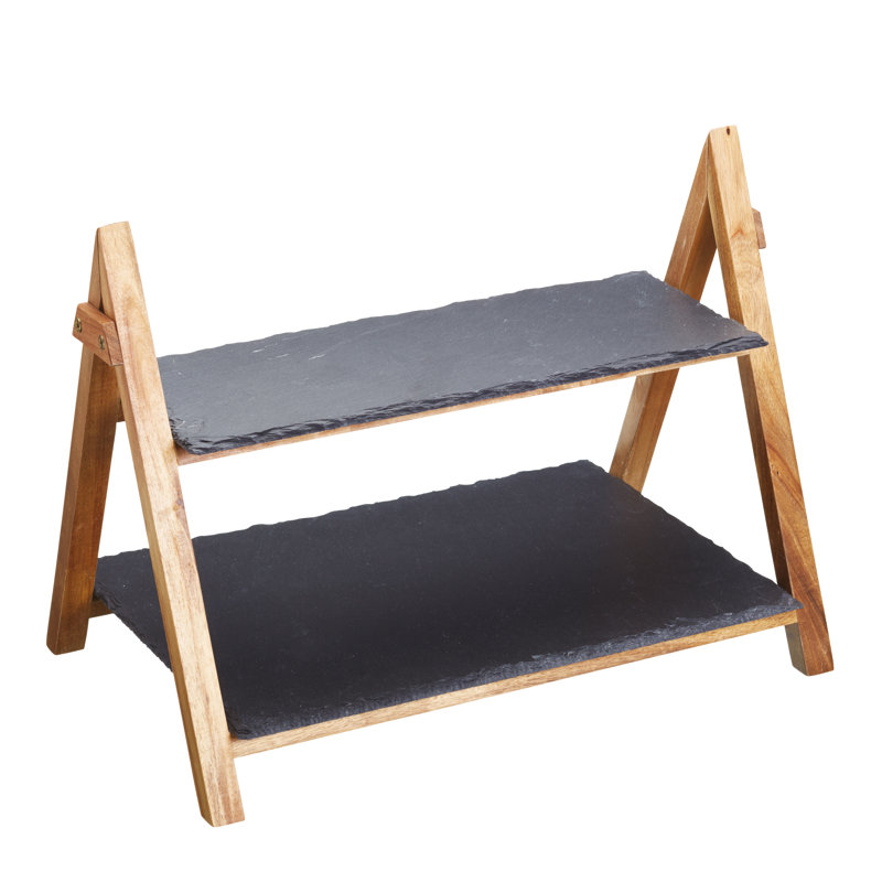 Artesa 2 Piece Slate & Wood Serving Stand Set