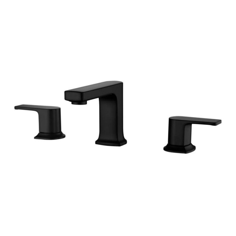 Robinet de salle de bain à deux poignées à large entraxe avec ensemble de drain Dean, Noir mat