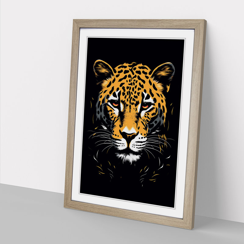 Leopard Line - Single Picture Frame Print on Wood, 64cm H x 46cm W x 2cm D, Oak