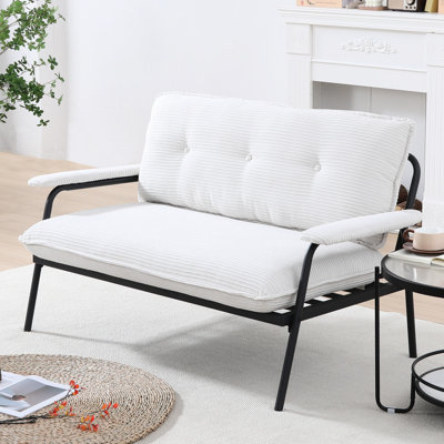 53 - Inch Double Seat Beige With Fresh Stripes, Metal Frame For And Comfortable Use Blend Fabric, Small Living Rooms