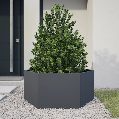 vidaXL Garden Planter Black Steel Medium Planters Garden Planter