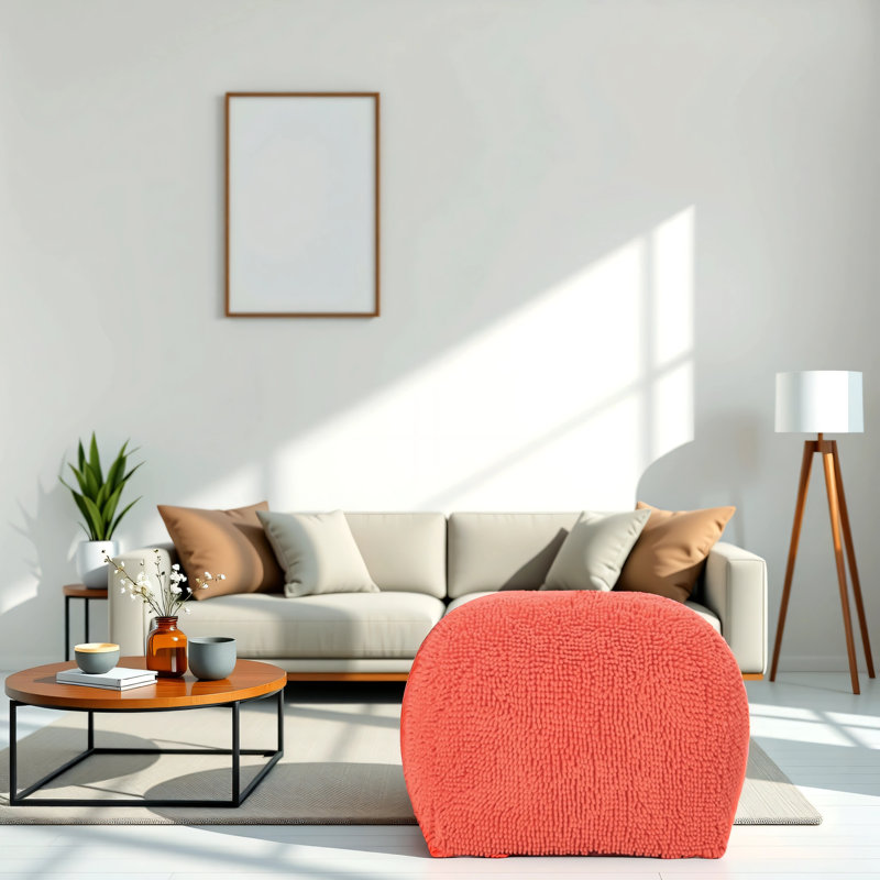 Pouf carré, 16 x 16 x 16 po, microfibre, corail