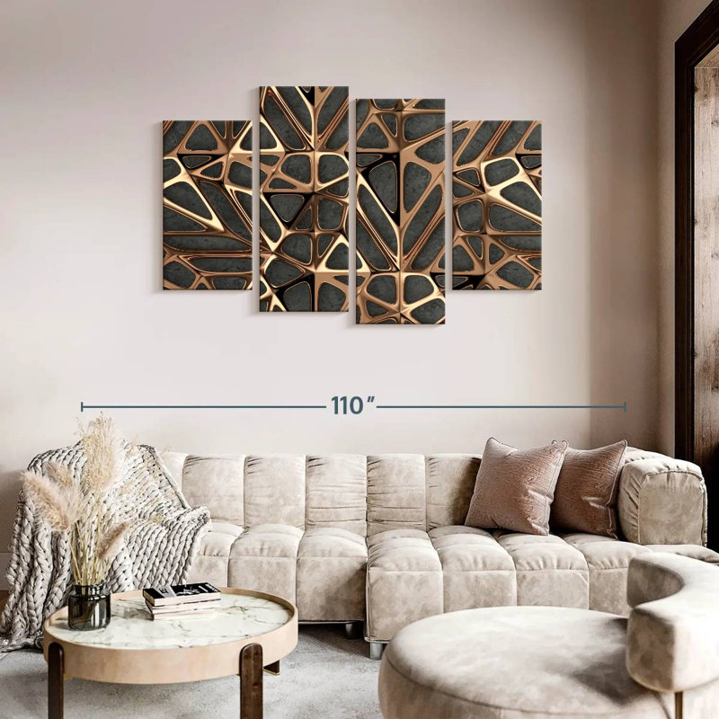 Reproduction d'art sur toile à motif de treillis en métal doré, H 75 po x l 48 po x P 1,25 po