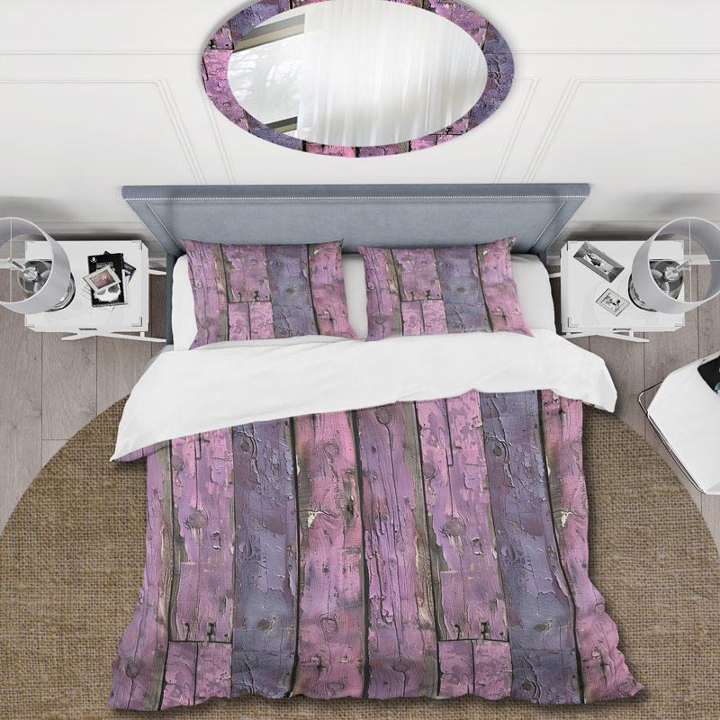 Ensemble de housse de couette lilas Barn Wood II - Farmhouse, Housse de couette très grand + 2 taies décorativ