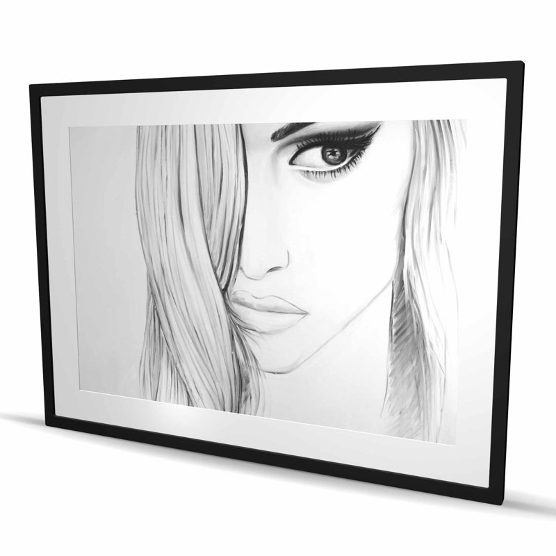 Portrait noir et blanc - reproduction figurative dans un cadre noir, H 36 po x l 48 po