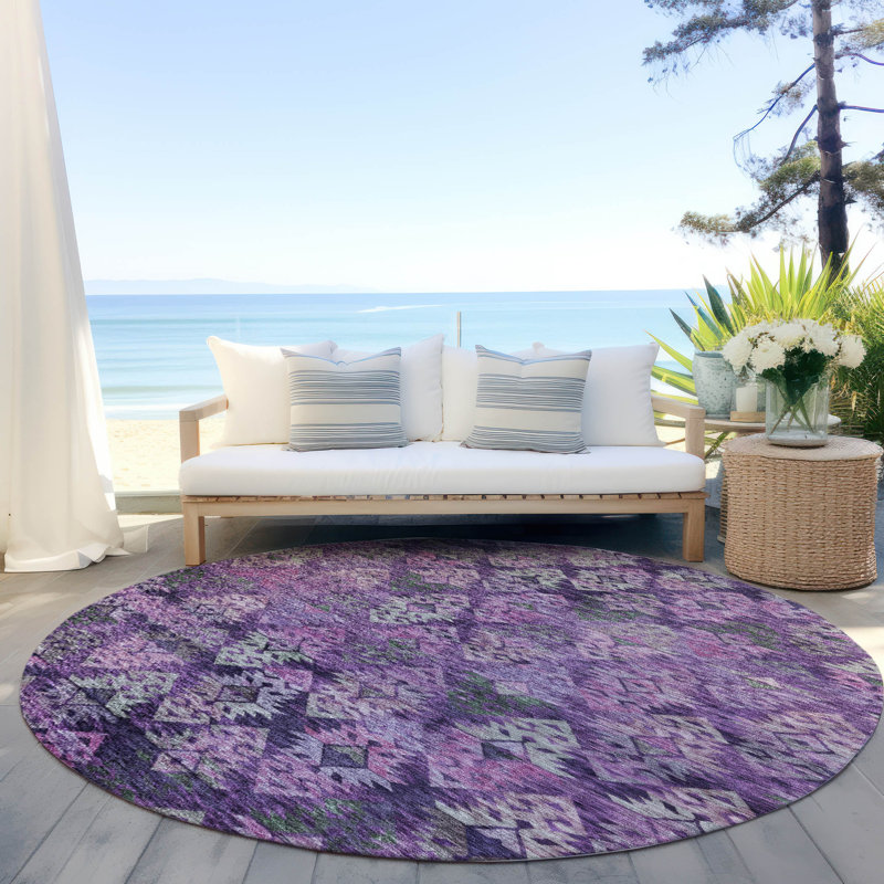 Helissa Purple Washable Indoor-Outdoor Rug - , 8' x 8'
