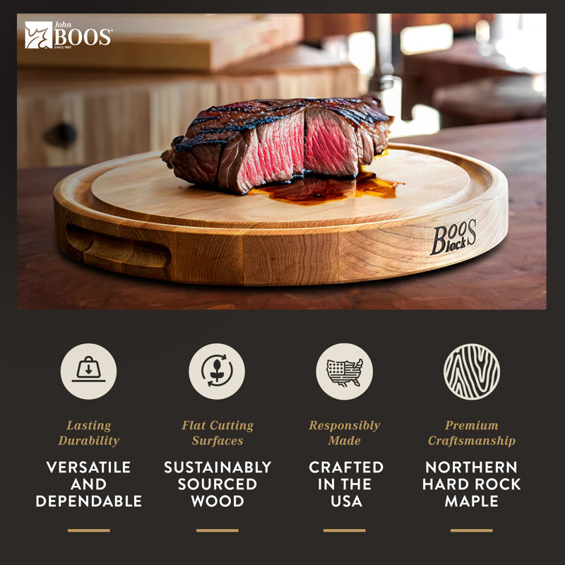 Maple Round 12" Wood Cutting Board with Juice Groove